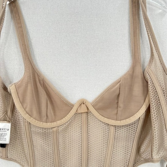 WHITE FOX Boutique Mesh Enlighten Me Bustier Top Medium Taupe Tan Corset Tank - Picture 15 of 16